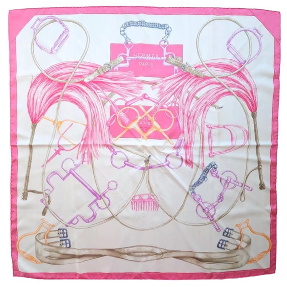Hermes Accessories - PINK HERMES Carre 90 Scarf PROJETS CARRES AU CRAYON Silk Henri d'Origny